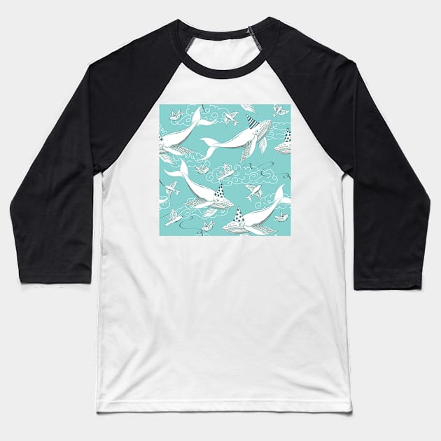 Birthday Whale Baseball T-Shirt by SWON Design